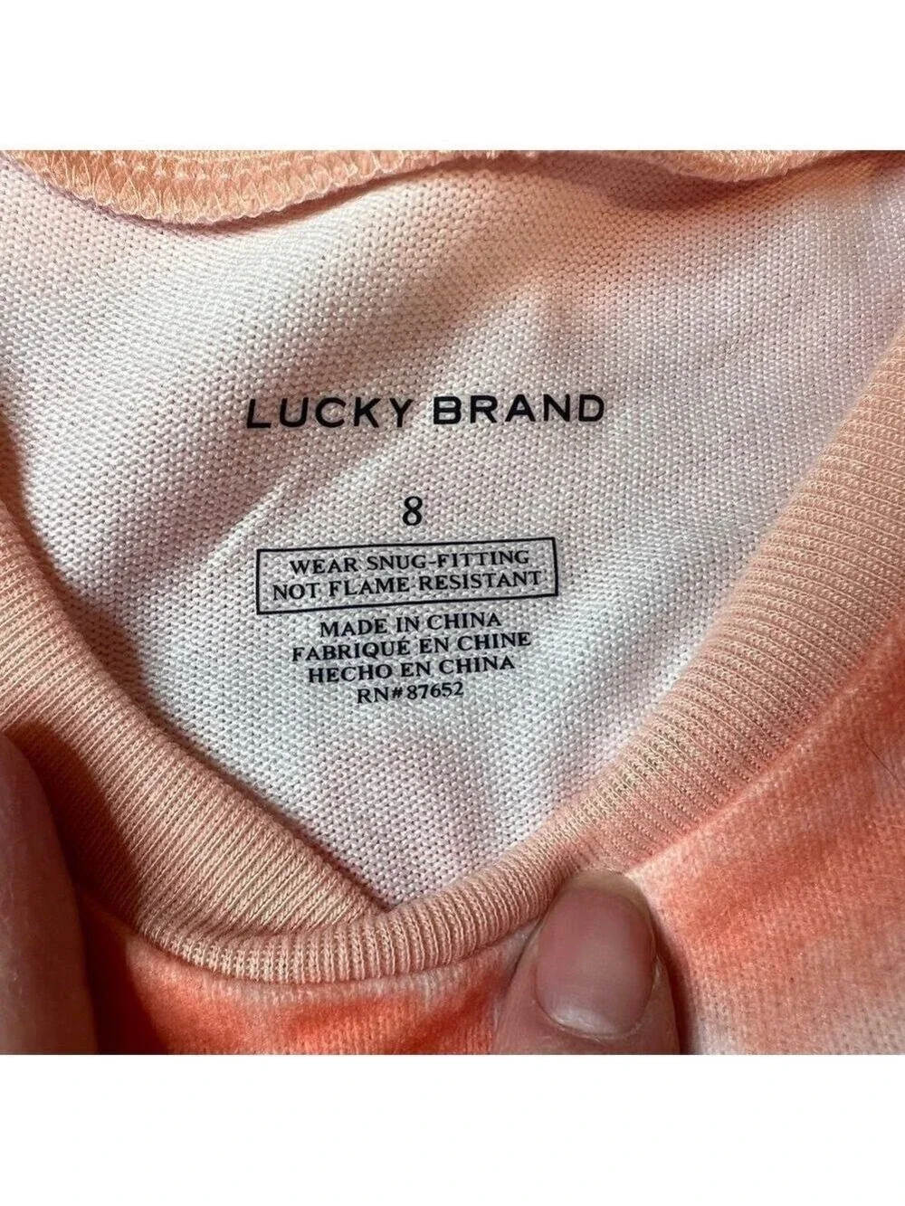Lucky Brand NEW Long Sleeve Pajama Set Girls sz 8 NWT Coral Orange White Tie-Dye